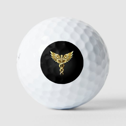 Balles De Golf Symbole caducee polygonale en or (Devant)