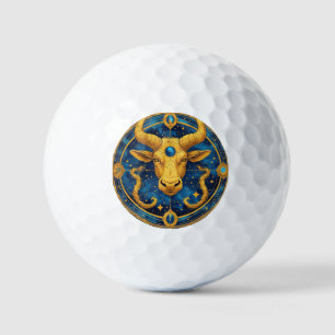 Balles De Golf Symbole Taureau Doré Sur Cercle Bleu