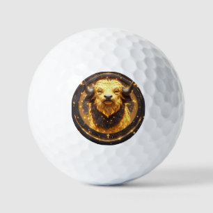 Balles De Golf Taureau doré dans une roue zodiacale circulaire