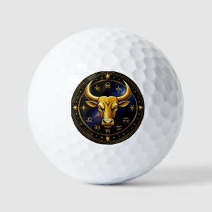 Balles De Golf Taureau doré en or dans une roue zodiacale circula