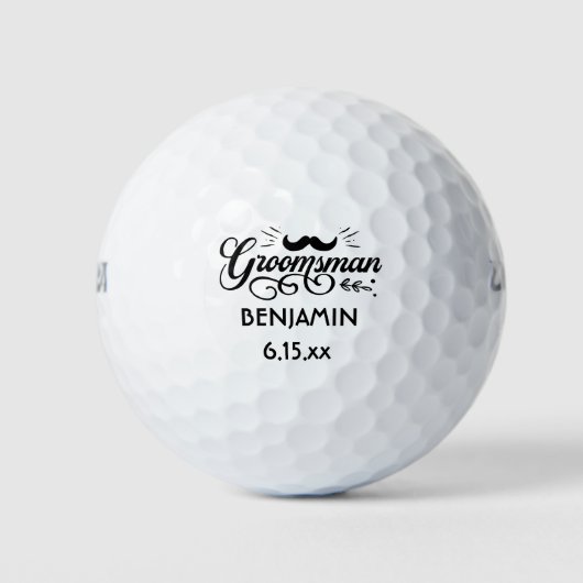 Balles De Golf Témoin de mariage moustache nom date (Devant)