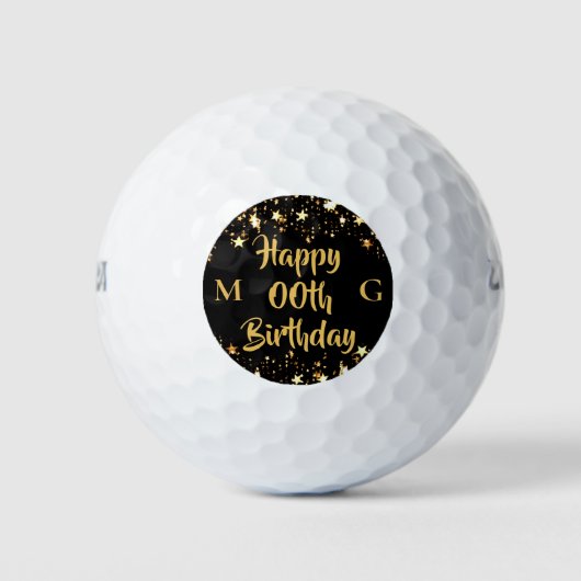 Balles De Golf Tout âge Anniversaire Monogramme Black Gold Stars (Devant)