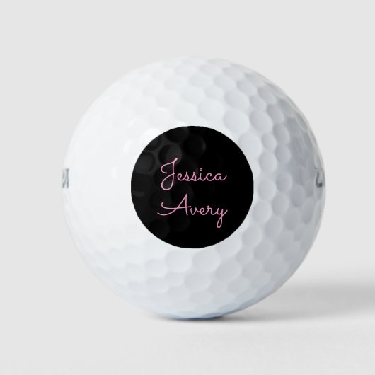 Balles De Golf Tout nom | Script rose modifiable Cool sur noir (Devant)