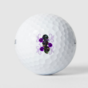 Balles De Golf Triple Jour Noir Des Crânes Morts Roses Violets