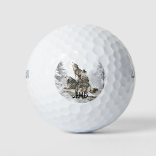 Balles De Golf Trois Loups Hurleurs Art de monogramme d'animal