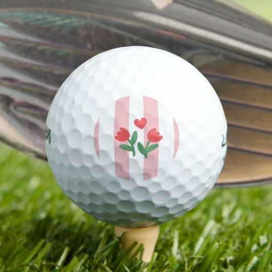 Balles De Golf Tulips and Heart with Pink stripes