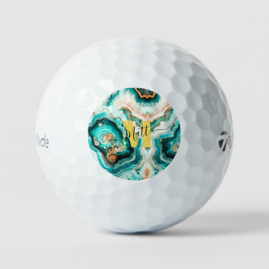 Balles De Golf Turquoise Aqua Agate Golden Custom Monogramme mode (Recto)