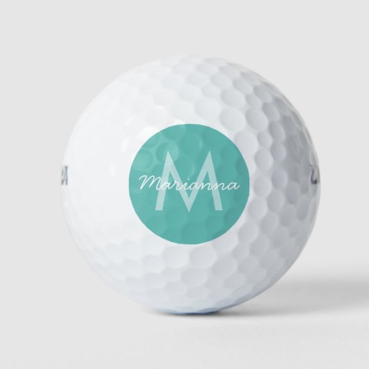 Balles De Golf Turquoise Aqua Blue Modern Monogramme Nom (Devant)