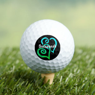 Balles De Golf Turquoise Vert Coeurs Liés Nom Personnalisé
