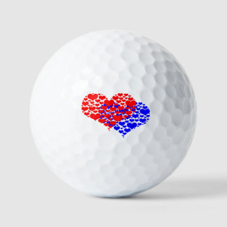Balles De Golf Two hearts blue and red