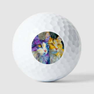 Balles De Golf Two Purple and Yellow Cats