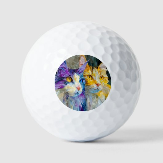 Balles De Golf Two Purple and Yellow Cats (Recto)