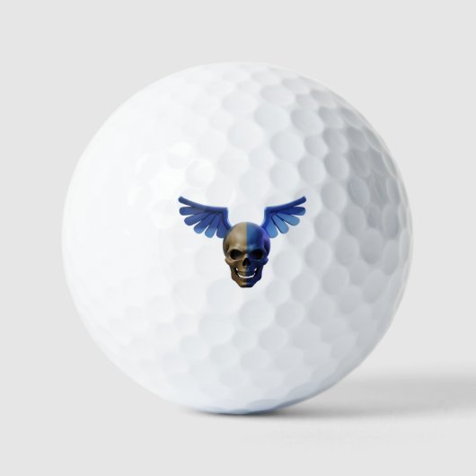 Balles De Golf Two-Toned Skull with Blue Stylized Wings (Recto)