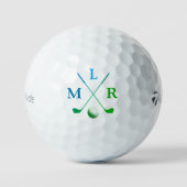 Balles De Golf Typographie Blue Green Initiales Monogramme (Recto)
