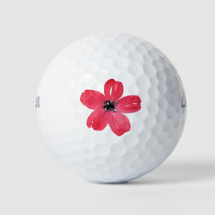 Balles De Golf Une aquarelle rouge Cinq fleurs pétales