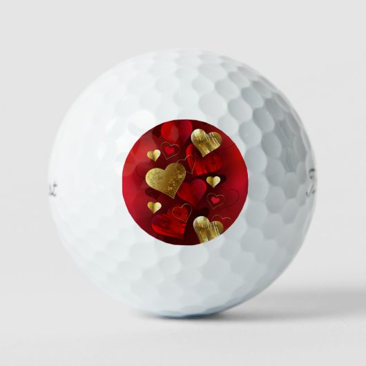 Balles De Golf Valentines dorées et rouges (Recto)