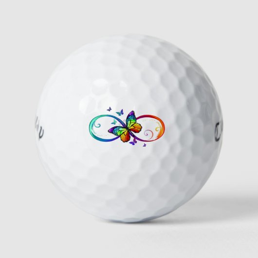 Balles De Golf Vibrant infinity with rainbow butterfly on black (Devant)