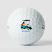 Balles De Golf Vintage Retro Golf Cart Cute Blue Monogrammed (Recto)