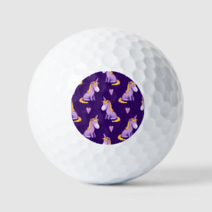 Balles De Golf Violet Unicorns Hearts Aquarelle Motif.