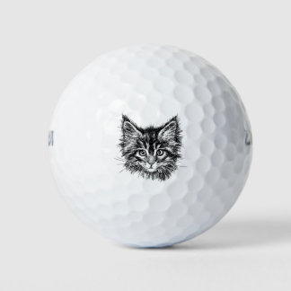 Balles De Golf Visage de Kitten noir et blanc