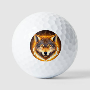 Balles De Golf Visage de Loup Doré Illuminé par la Lumière sur l'
