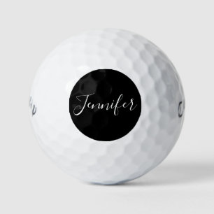 Balles De Golf Votre nom Élégant script blanc sur noir