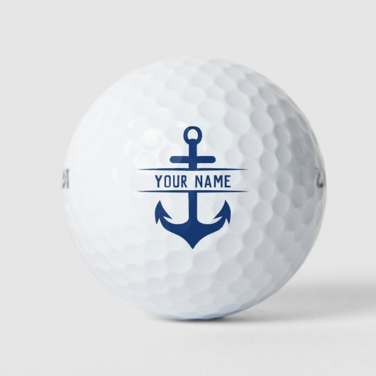 Balles De Golf Votre prénom Funny Navy Blue Ancre Monogramme (Devant)