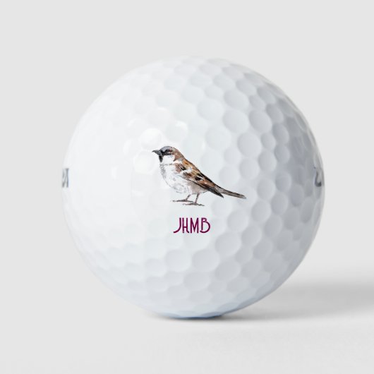 Balles De Golf Watercolor Cute Sparrow Bird Animal Monogram (Devant)