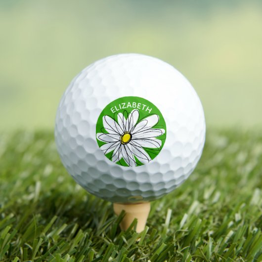 Balles De Golf Whimsical Daisy with Name - Green and Yellow (T-shirt Insitu)