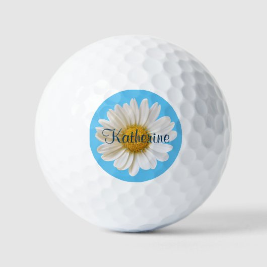 Balles De Golf White Daisy Sky Blue Arrière - plan Nom personnali (Recto)