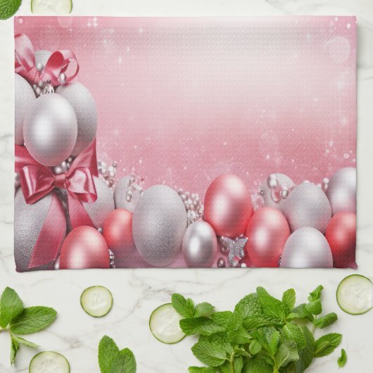 Balles de Noël rose blanc Vacances Serviette de cu (Plié)