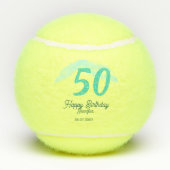 Balles De Tennis 50e anniversaire ajouter nom date année vert paste (Dos)