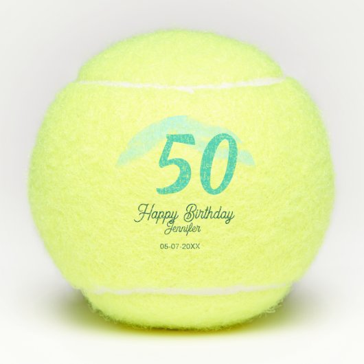 Balles De Tennis 50e anniversaire ajouter nom date année vert paste (Devant)