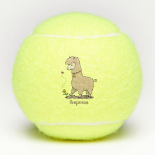 Balles De Tennis Alpaca mignon et heureux avec un papillon de dessi