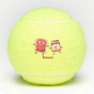 Balles De Tennis Caractères de dessins animés sur le pain et la con