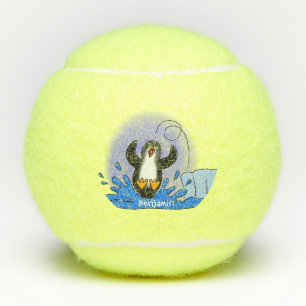 Balles De Tennis Caricature de manchot joyeux sautant