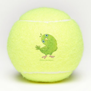 Balles De Tennis Caricature de perruche verte curieuse