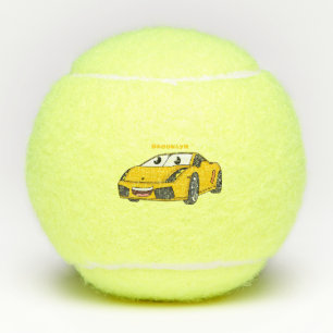 Balles De Tennis Caricature de voiture sport jaune joyeux