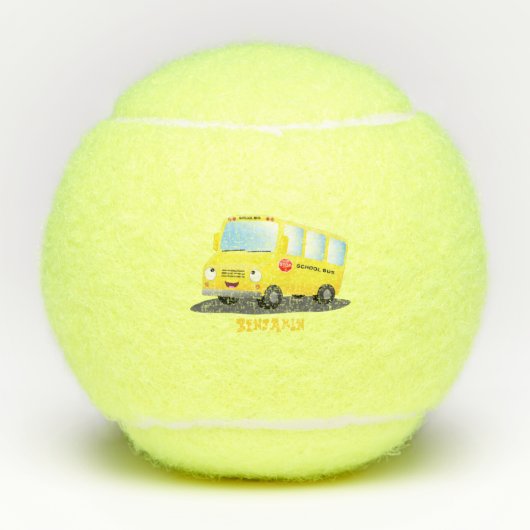 Balles De Tennis Caricature du bus scolaire jaune joyeux (Devant)