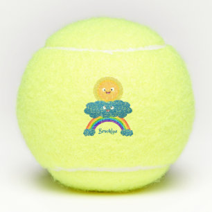 Balles De Tennis Caricature en arc-en-ciel du joyeux nuage de solei