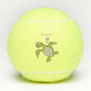 Balles De Tennis Caricature joyeuse de tortue de mer verte mignonne