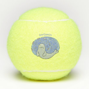 Balles De Tennis Caricature joyeux de phoque et de poisson bleu