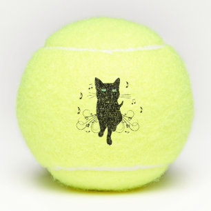 Balles De Tennis Chat noir entouré de notes de musique chuchotantes