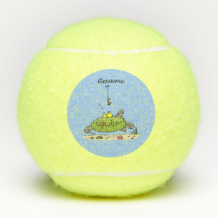 Balles De Tennis Dessin animé drôle de pêche de poisson vert gras a