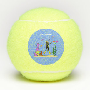 Balles De Tennis Drôle plongeur et poisson mer créatures dessin ani