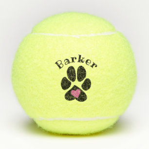 Balles De Tennis Empreinte de patte à coeur rose mignon Nom personn