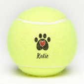 Balles De Tennis Empreinte de patte et coeur noirs (Dos)