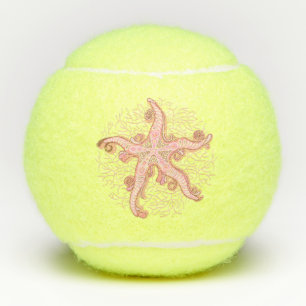 Balles De Tennis Étoiles de mer et corail rose motif pastel