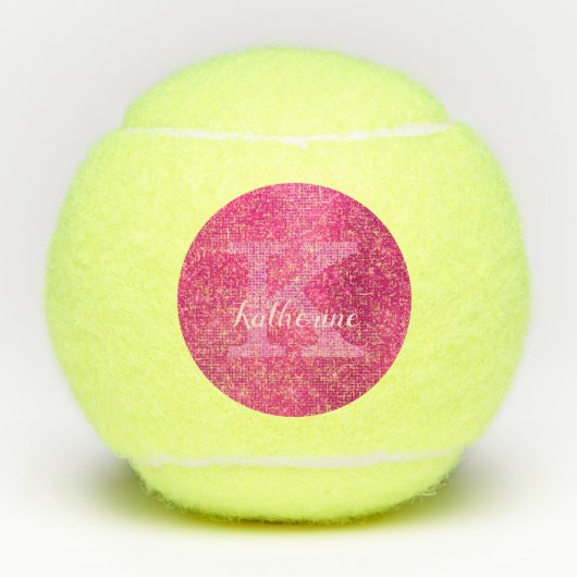 Balles De Tennis Fille Rose Chaud Cute Diamond Étincelle Monogramme (Devant)