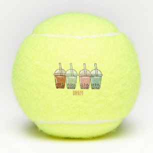 Balles De Tennis Illustration de dessin animé pour le thé de bulle